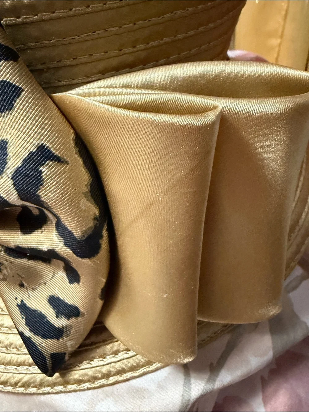 Ashro Gold Leopard Bow Straw Hat CHURCH HAT